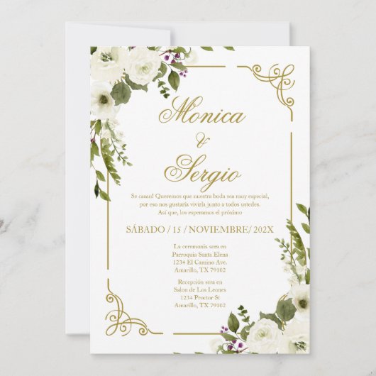 Elegante bruiloft uitnodiging in het Spaans (Voorkant)