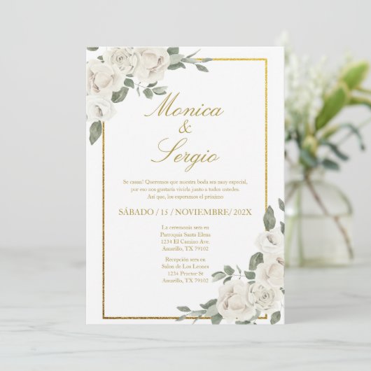 Elegante bruiloft uitnodiging in het Spaans (Staand voorkant)