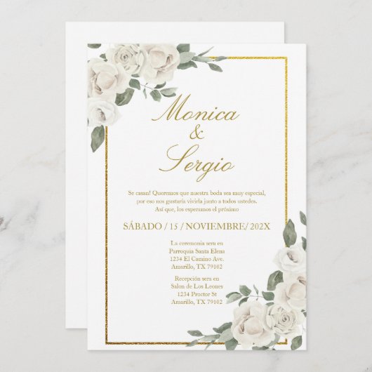 Elegante bruiloft uitnodiging in het Spaans (Voorkant / Achterkant)