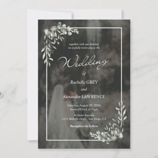 Elegante bruiloft uitnodiging met Eucalyptus Desig (Voorkant)