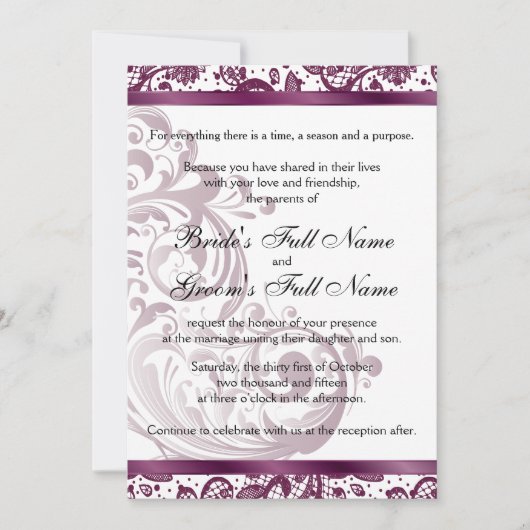 Elegante bruiloft uitnodiging - Paarse 5x7 (Voorkant)