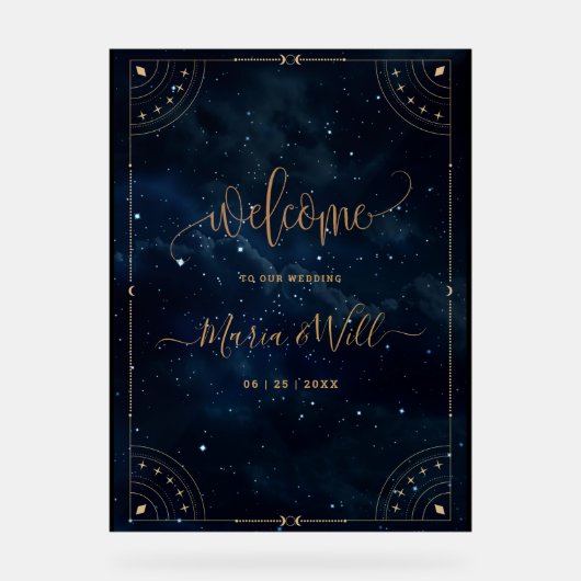 Elegante bruiloft uitnodiging sterrennacht bruilof acryl bord (Voorkant)