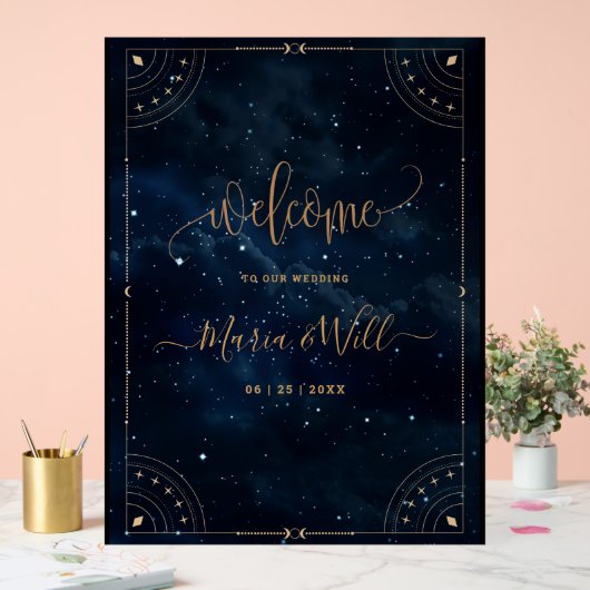 Elegante bruiloft uitnodiging sterrennacht bruilof acryl bord (Huwelijk)