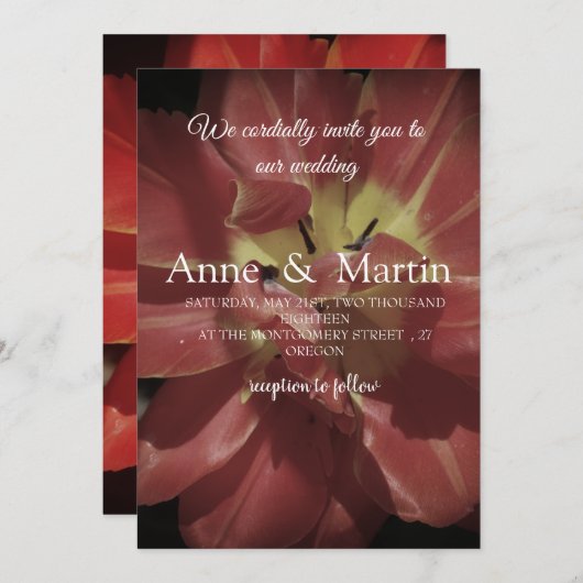 Elegante bruiloft uitnodiging tulp bloem (Voorkant / Achterkant)