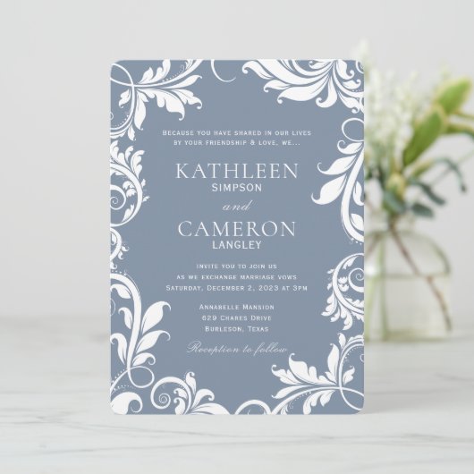 Elegante bruiloft uitnodiging | Wijnstokken (Dusty (Staand voorkant)