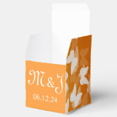 Elegante bruiloft vlinders Monogram Sinaasappel Bedankdoosjes (Geopend)