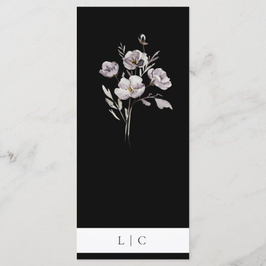 Elegante bruiloft waterverf bloem zwart diner menu (Achterkant)