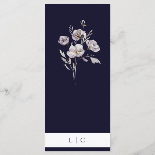 Elegante bruiloft waterverf bloemendonker marinedi menu (Achterkant)