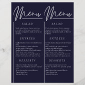 Elegante bruiloft waterverf dark navy dubbel menu (Voorkant)