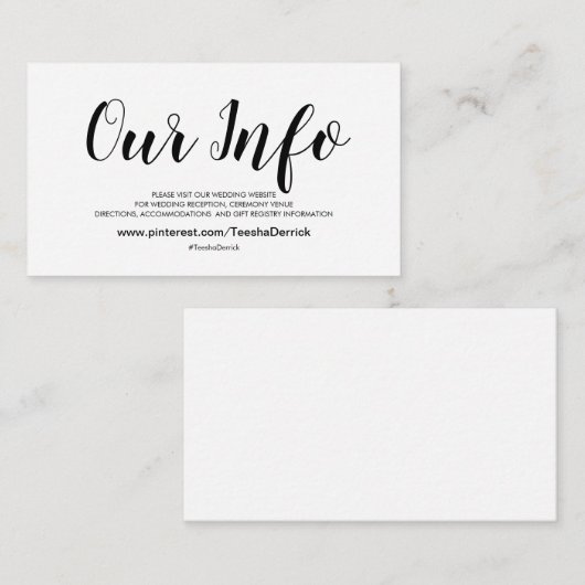 Elegante bruiloft website Details behuizing Kaarte Informatiekaartje (Voorkant / Achterkant)