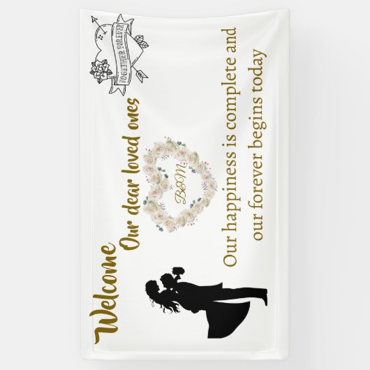 Elegante bruiloft welkomstbanner - "Onze Forever B Spandoek (Verticaal)