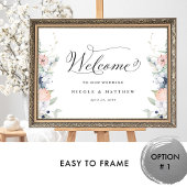 Elegante bruiloft Welkomstbord Blauw koraal Bloeme Poster