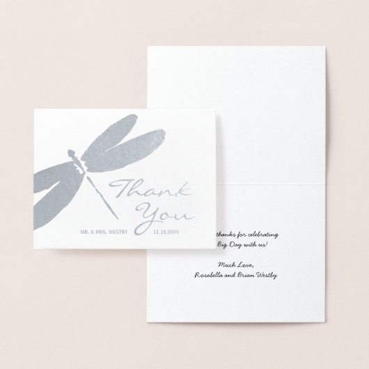 Elegante bruiloft zilveren libel dank u kaarten (Display)