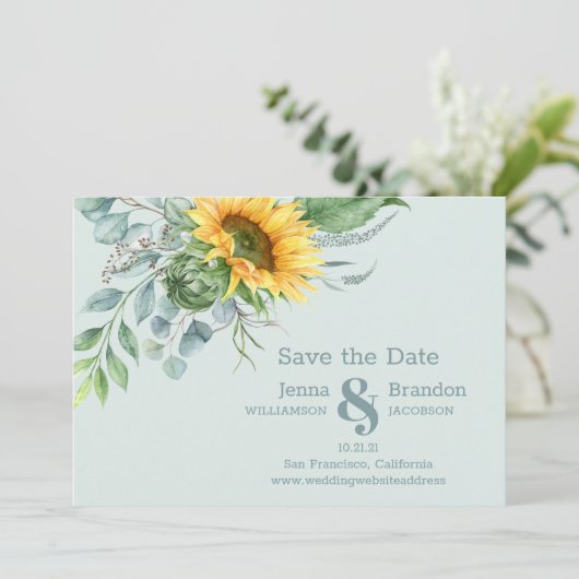 Elegante bruiloft Zonnebloem Save the Date (Staand voorkant)