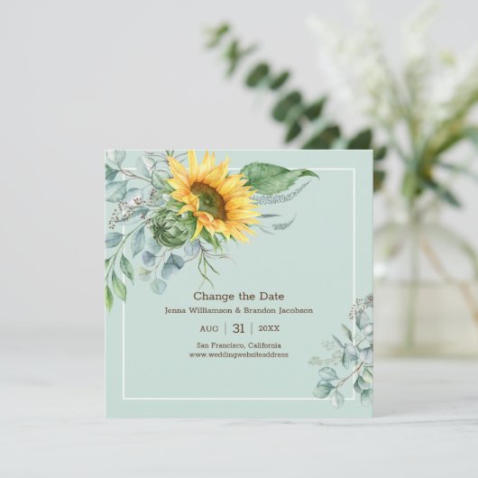 Elegante bruiloft zonnebloem Verander de datum Save The Date (Staand voorkant)