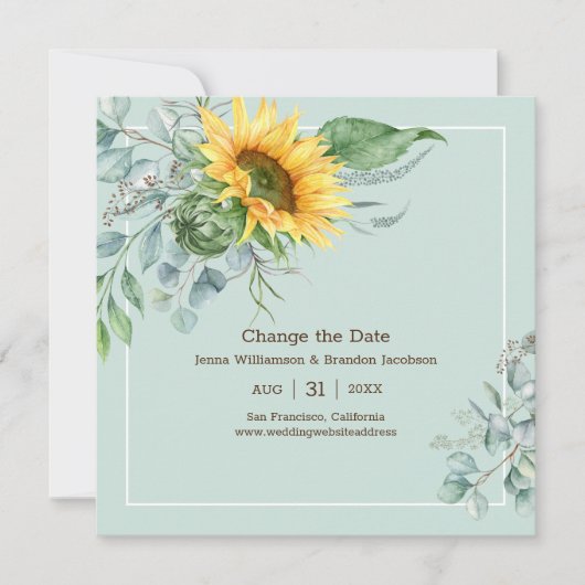 Elegante bruiloft zonnebloem Verander de datum Save The Date (Voorkant)