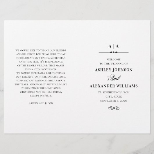 Elegante bruiloft. Zwart-wit programma gevouwen (Voorkant)