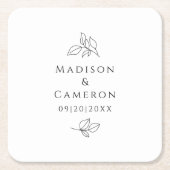 Elegante bruiloften bladeren namen & datum zwart w vierkante kartonnen onderzetter (Voorkant)