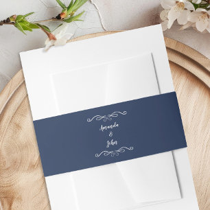 Elegante bruiloften Romantische kalligrafie Navy B Uitnodigingen Wikkel