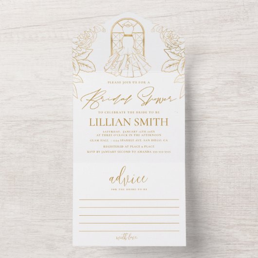 Elegante bruiloftsdans jurk all in one uitnodiging (Binnen)