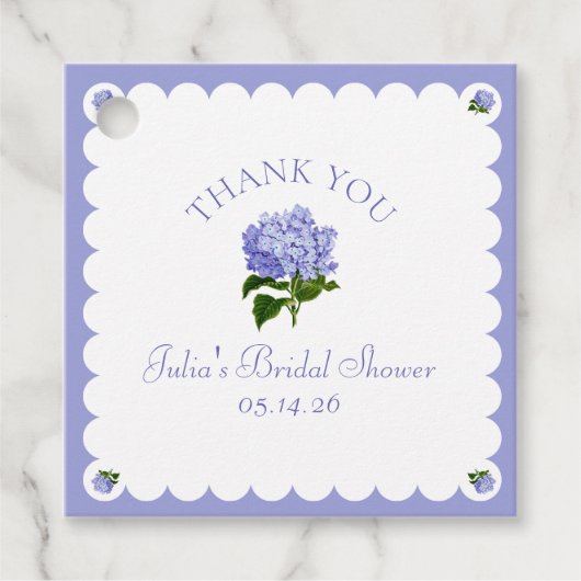 Elegante Bruiloftsfeest Klassieke Hortensia Scallo Bedankjes Labels (Voorkant)