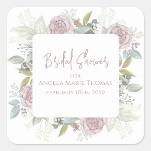 Elegante Bruiloftsfeest met Bloemen Stof Roze Op M Vierkante Sticker