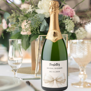 Elegante bruiloftsfeest roomkleurig lint sparkling wijnetiket