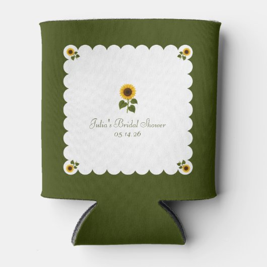 Elegante bruiloftsfeest Rustieke zonnebloem Olijfg Blikjeskoeler (Voorkant)