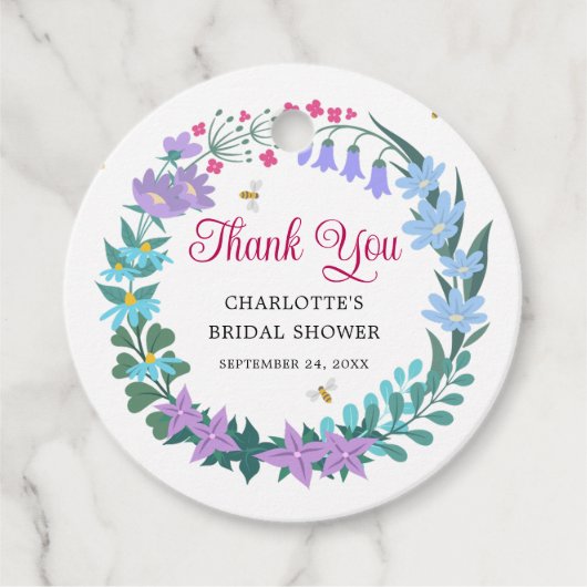 Elegante Bruiloftsshower Bloemige Wilde Bloemen Sl Bedankjes Labels (Voorkant)