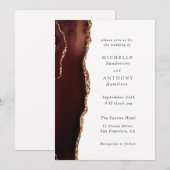 Elegante Bruine Agaat Goud Uitnodiging (Voorkant / Achterkant)