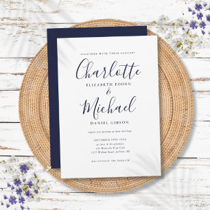 Elegante bruine blauwe handtekening script bruilof kaart