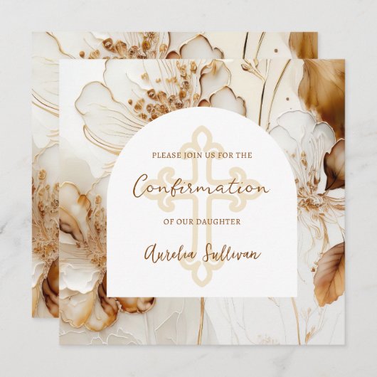 Elegante bruine bloemen bevestiging uitnodiging (Voorkant / Achterkant)