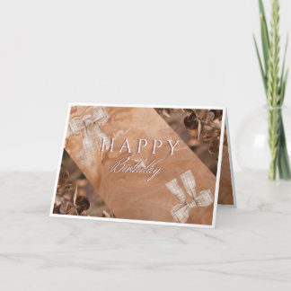 Elegante Bruine Bloemen Happy Birthday Kaart