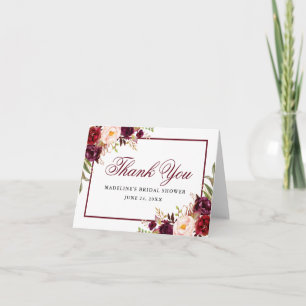 Elegante bruine bloemrijke bruiloftsaansporingsbri bedankkaart