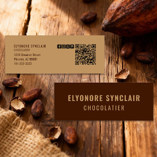 Elegante bruine Chocolatier Social Icon QR Code  Mini Visitekaartje