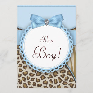 Elegante bruine en blauwe jongens safari baby show kaart