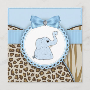 Elegante bruine en blauwe olifant baby shower kaart