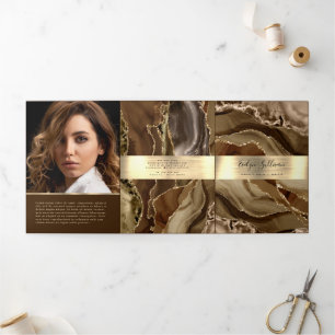 Elegante Bruine en Gouden Agaat Trifold Brochure Drieluik Kaart