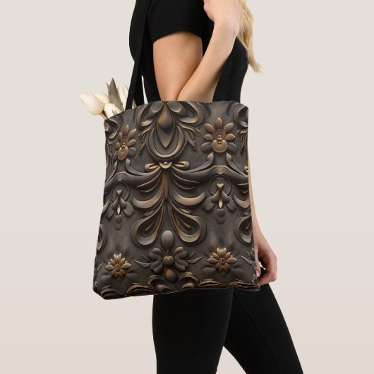 Elegante bruine en gouden sierlijke Canvas tas (Dichtbij)