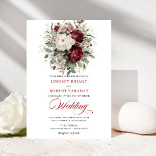 Elegante bruine en witte bloemen trouwkaart kaart