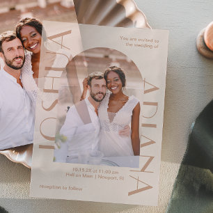 Elegante bruine foto boog bruiloft vellum uitnodigingen