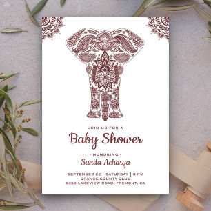 Elegante bruine henna Indische olifant baby shower Kaart