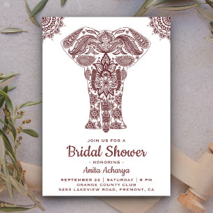 Elegante bruine henna olifant bruiloft uitnodiging