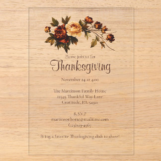 Elegante bruine herfstbloemen Thanksgiving Acryl Uitnodigingen