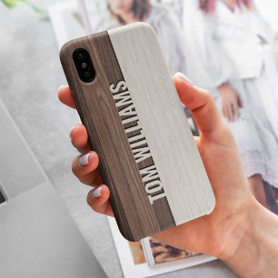 Elegante bruine houten textuur moderne stijl monog iPhone 15 pro max hoesje
