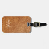 Elegante bruine Koe lederen textuur gepersonalisee Bagagelabel (Voorkant horizontaal)
