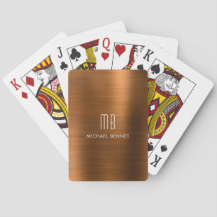 Elegante bruine koper geborsteld metalen monogram pokerkaarten