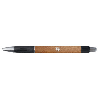 Elegante bruine leren textuur met monogram naam pen