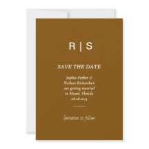 Elegante bruine monogram save the date kaart