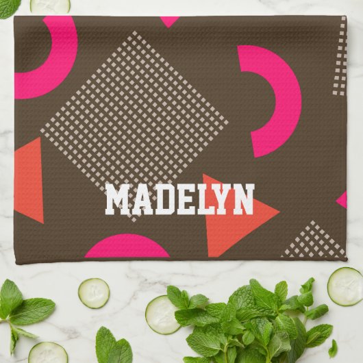 Elegante bruine oranje geometrische gepersonalisee theedoek (Gevouwen)